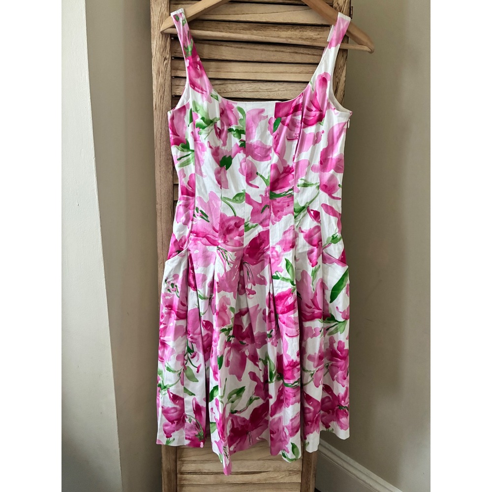 American Living Womens Pink Floral Garden Fit Flare Dress Pockets Size 4